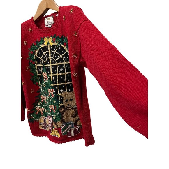 Tiara International Design Beaded Embroidered Bear Whimsical Bear Christmas Swea - Picture 3 of 10